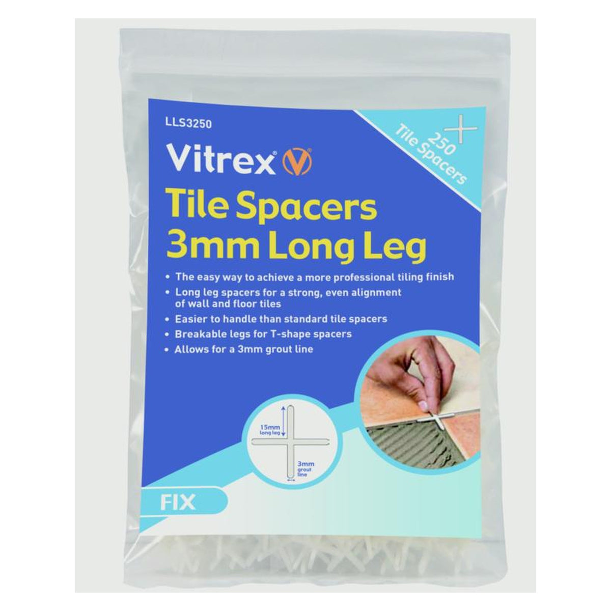Vitrex long leg tile spacers 3mm, pack of 250