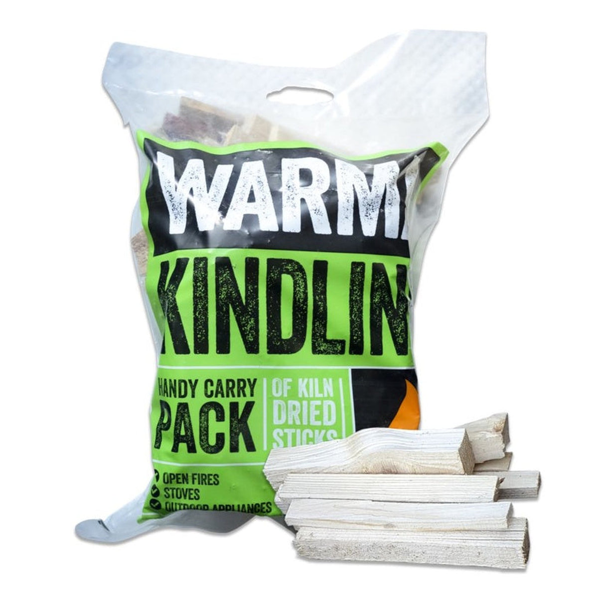 Warma kiln dried kindling in a plastic carry pack