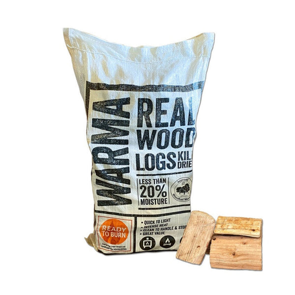 Bag of Warma kiln dried real wood logs, medium