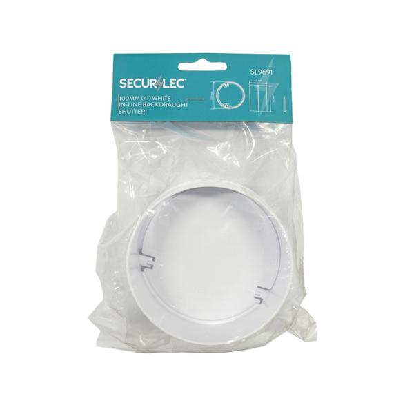 White Inline Backdraught Shutter 100mm - 4"