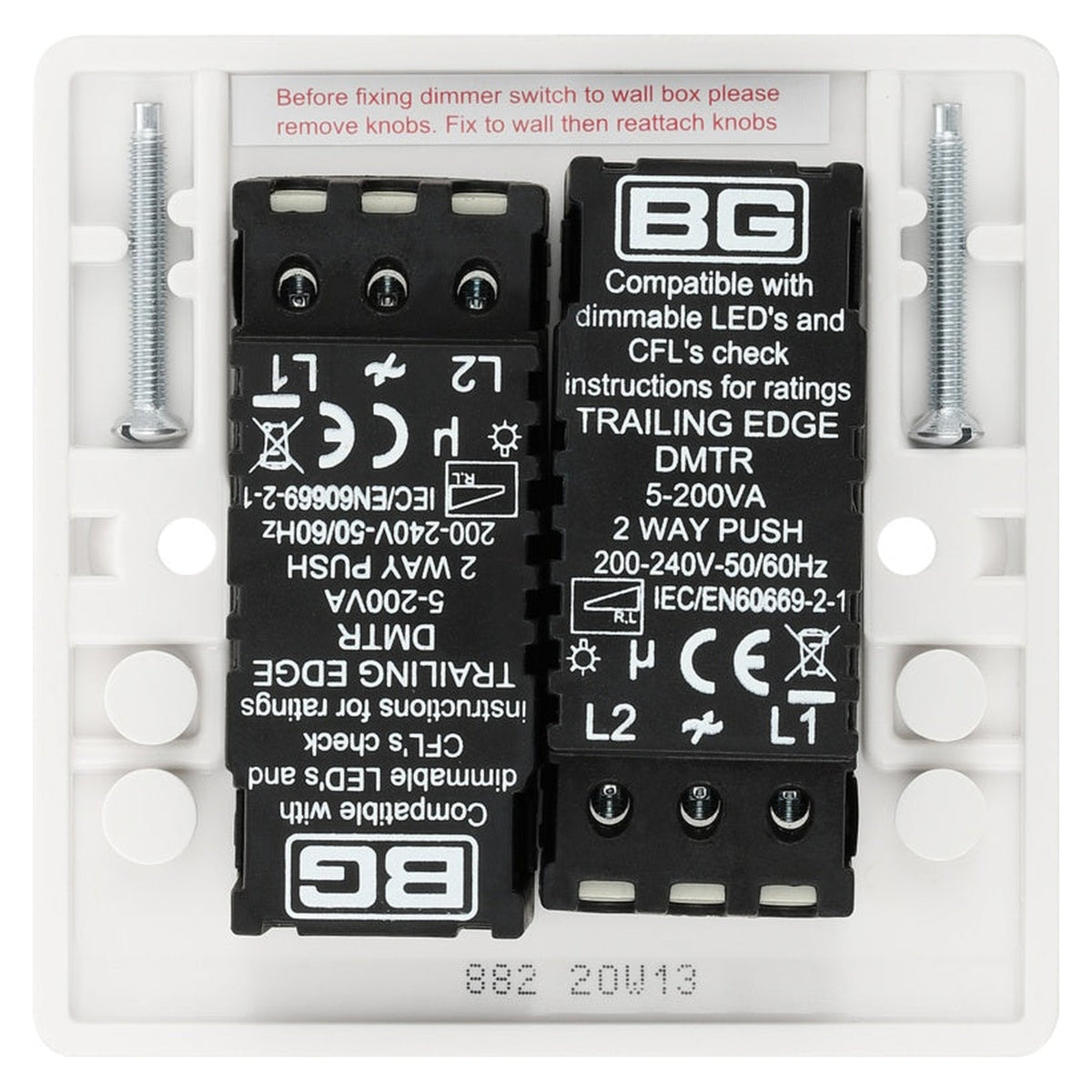 White Moulded Double 2 Way Dimmer Switch - 200w, view 5
