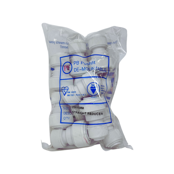 Whitespeed push-fit 22 x 15mm straight reducers, pack of 10