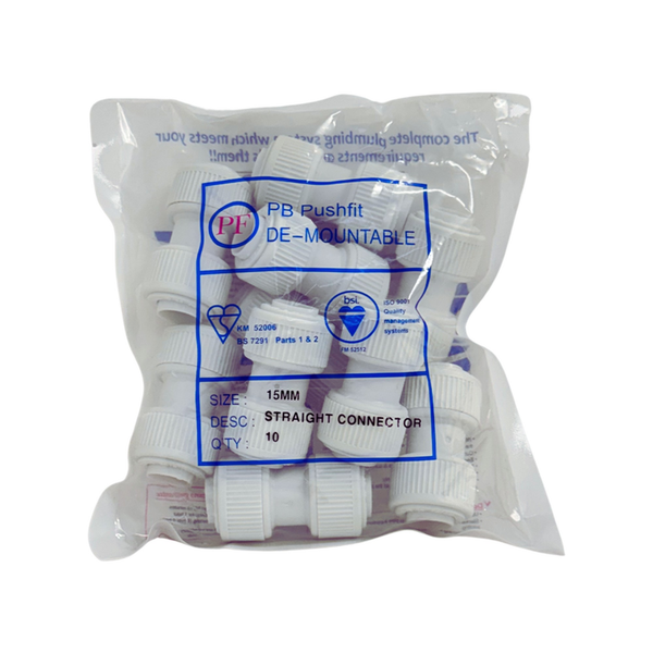Whitespeed 15mm push-fit straight connectors pack of 10