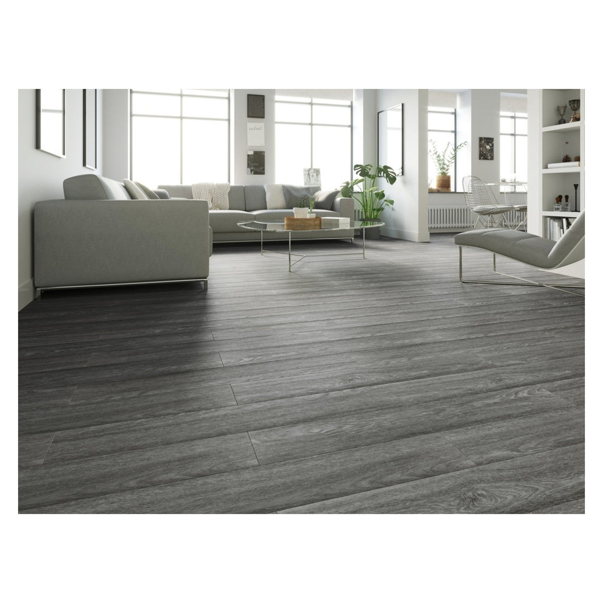 Woodside luxury vinyl click flooring in Grey Oak, view 2