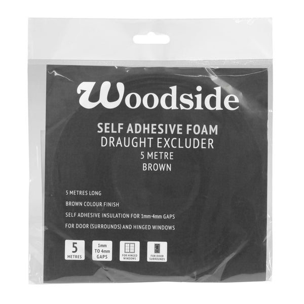 Woodside 5m brown self-adhesive foam draught excluder roll
