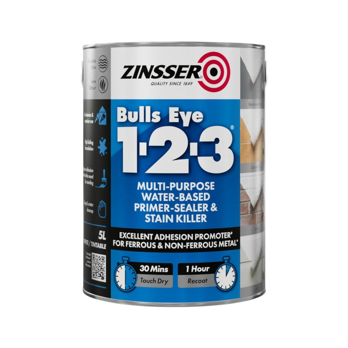 Zinsser Bullseye 1-2-3 water based primer stain killer 5L tin