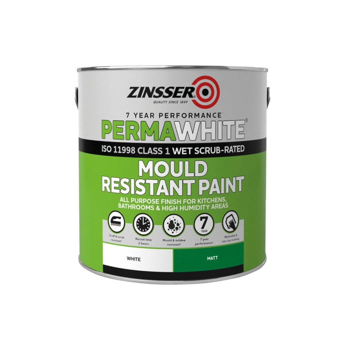 Zinsser Perma-White Interior Matt Mould Resistant Paint 2.5L tin